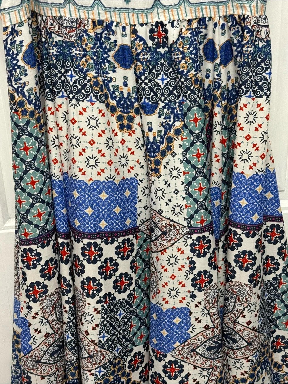 Cupio Floral Embroidered Boho Gypsy Hippie Maxi Dress Festival Large (55-7)